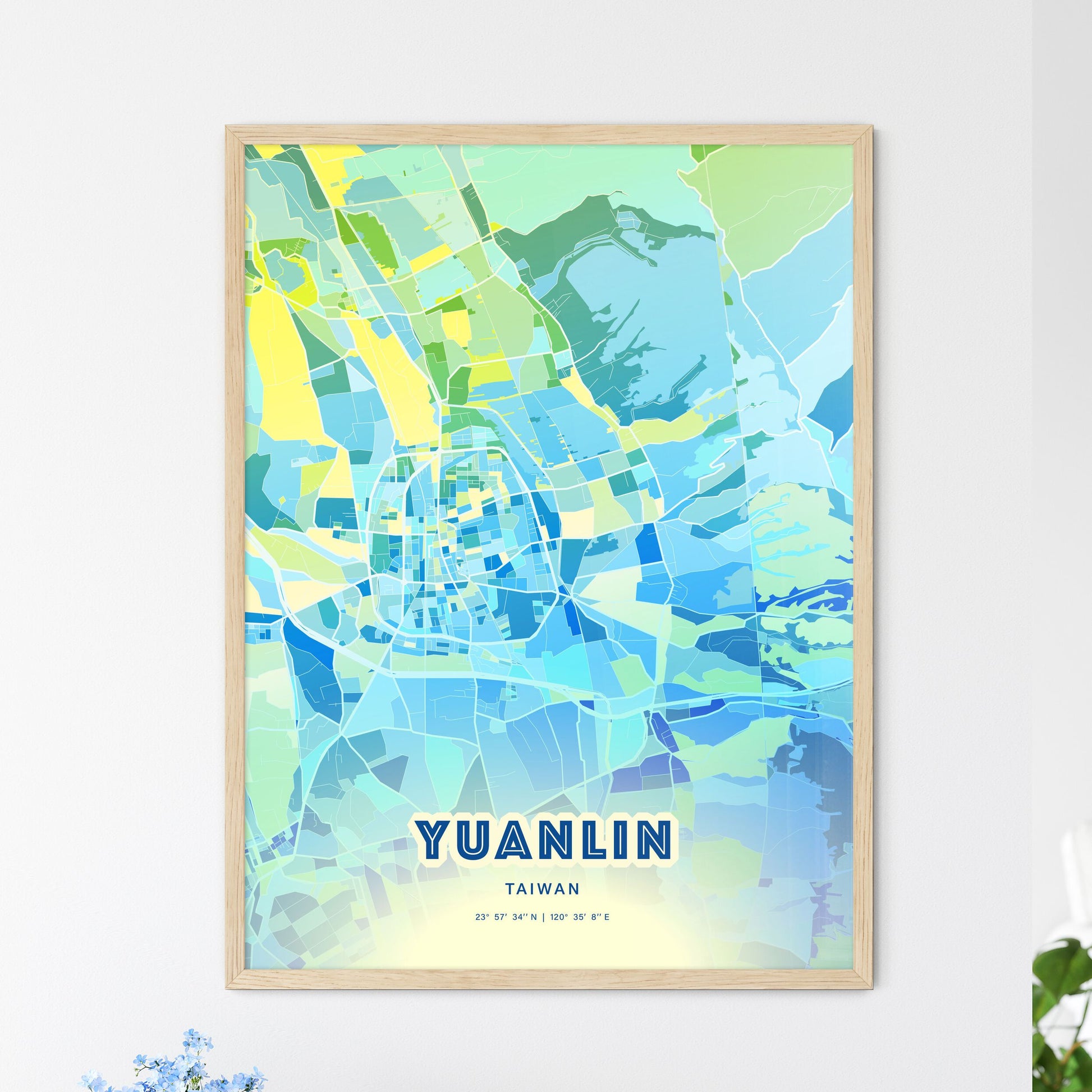 Colorful YUANLIN TAIWAN Fine Art Map Cool Blue