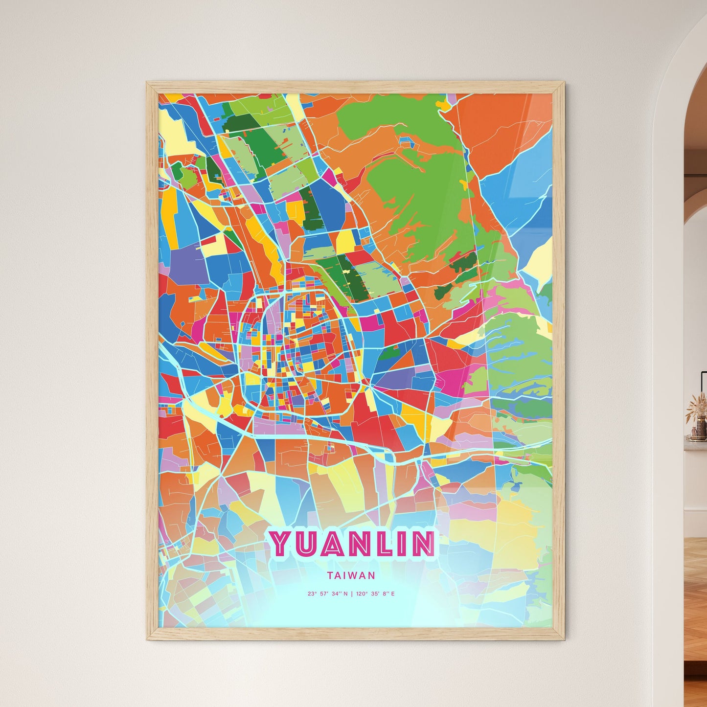 Colorful YUANLIN TAIWAN Fine Art Map Crazy Colors