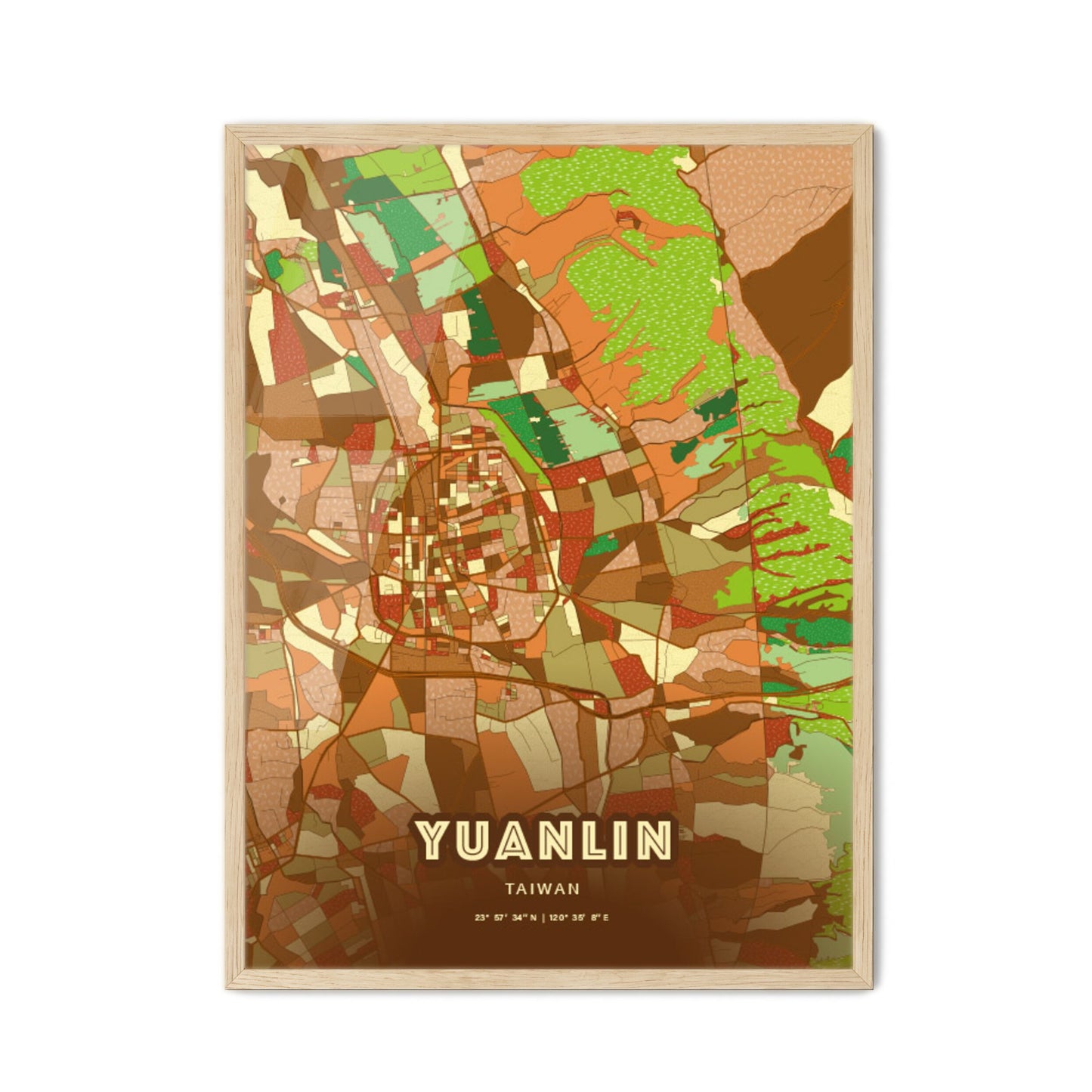 Colorful YUANLIN TAIWAN Fine Art Map Farmhouse