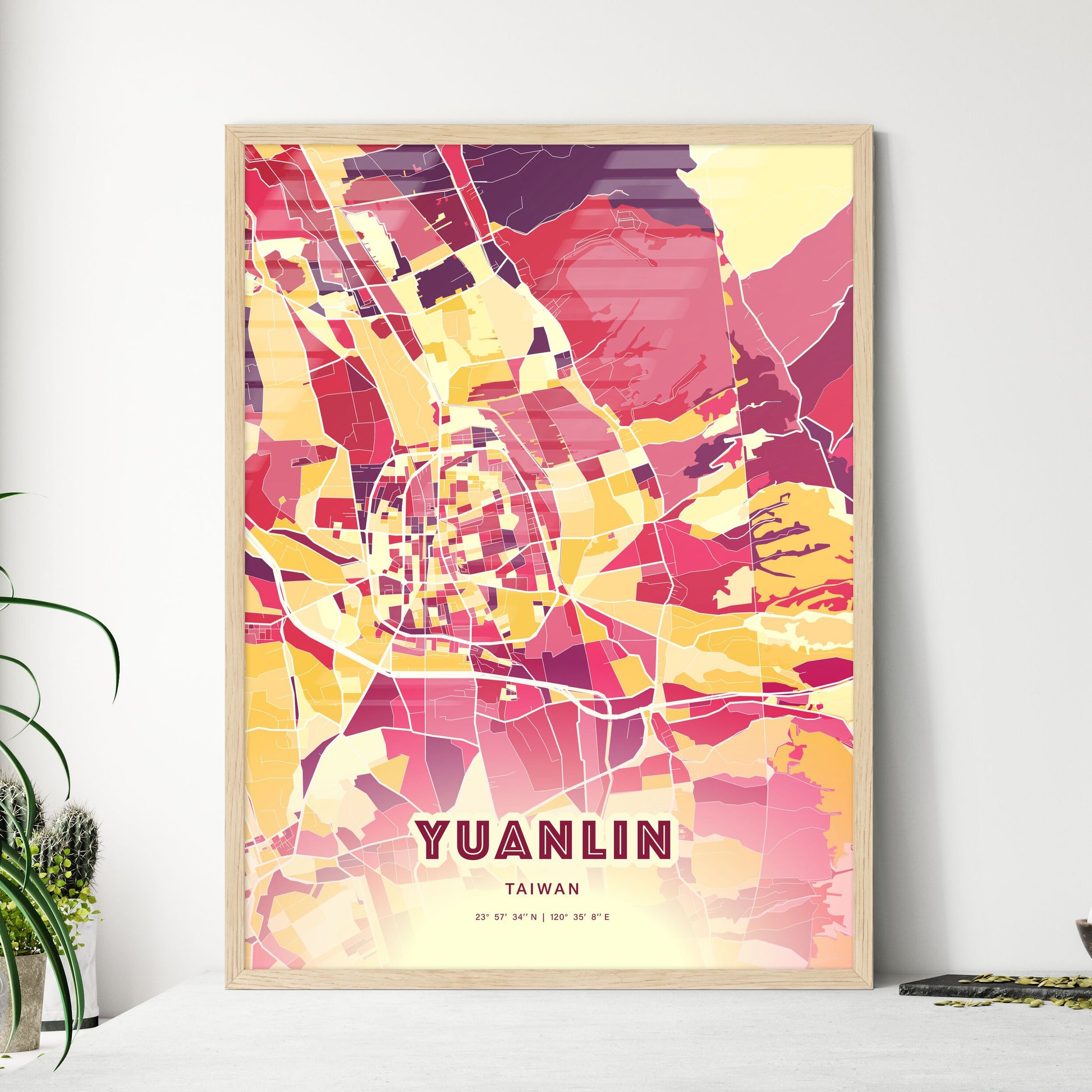 Colorful YUANLIN TAIWAN Fine Art Map Hot Red