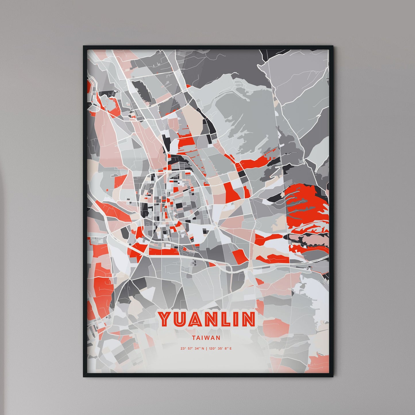 Colorful YUANLIN TAIWAN Fine Art Map Modern