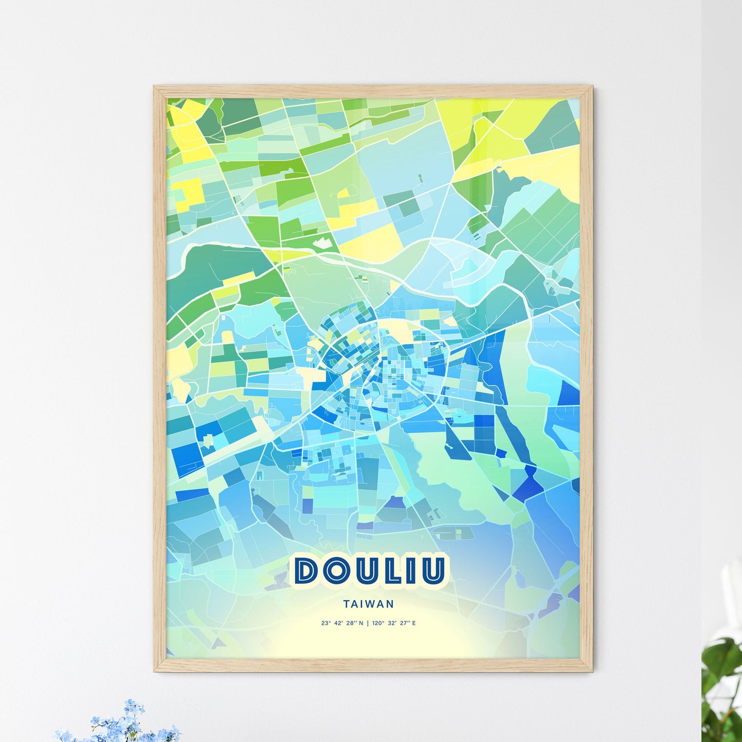 Colorful DOULIU TAIWAN Fine Art Map Cool Blue