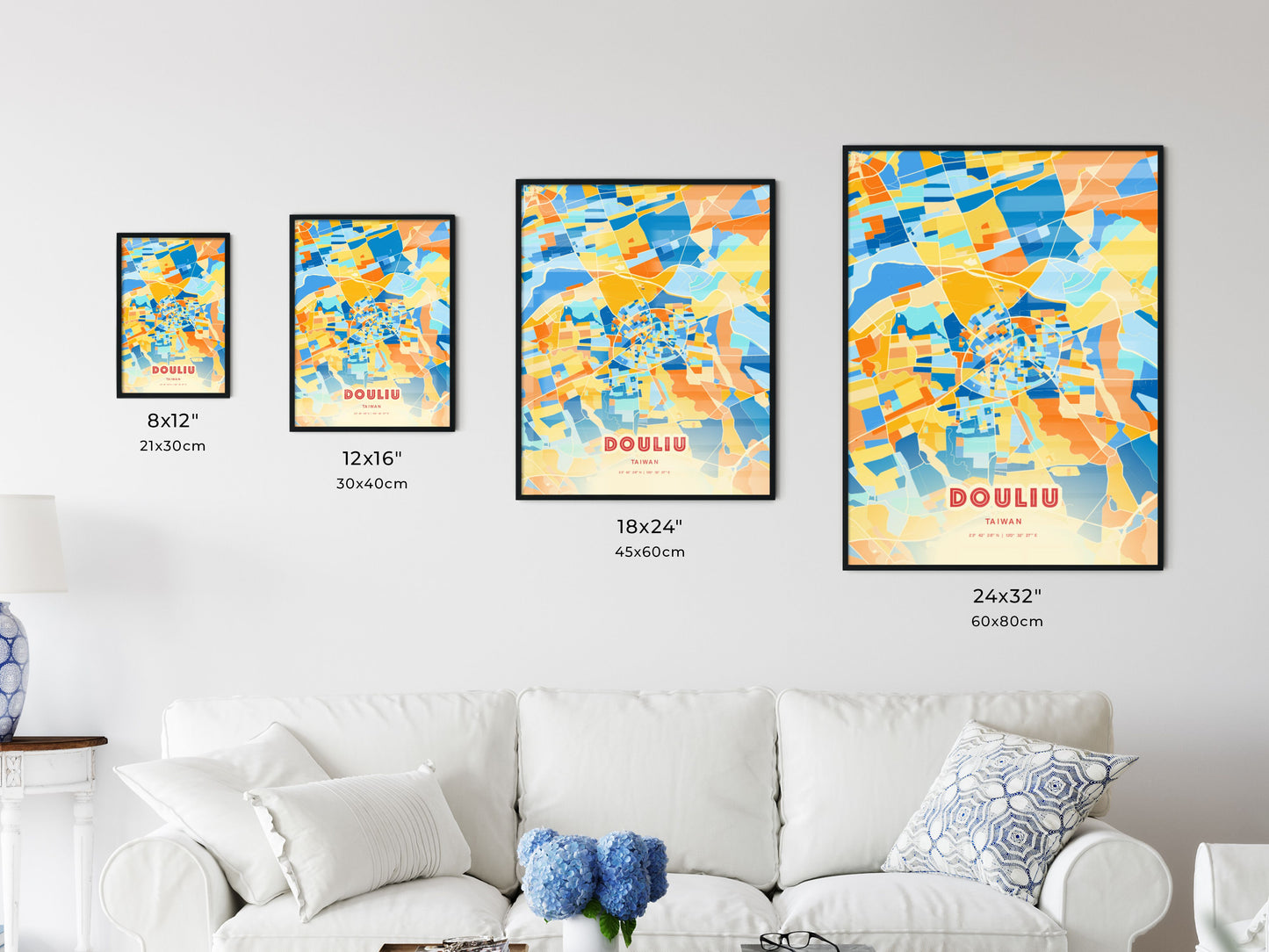 Colorful DOULIU TAIWAN Fine Art Map Blue Orange