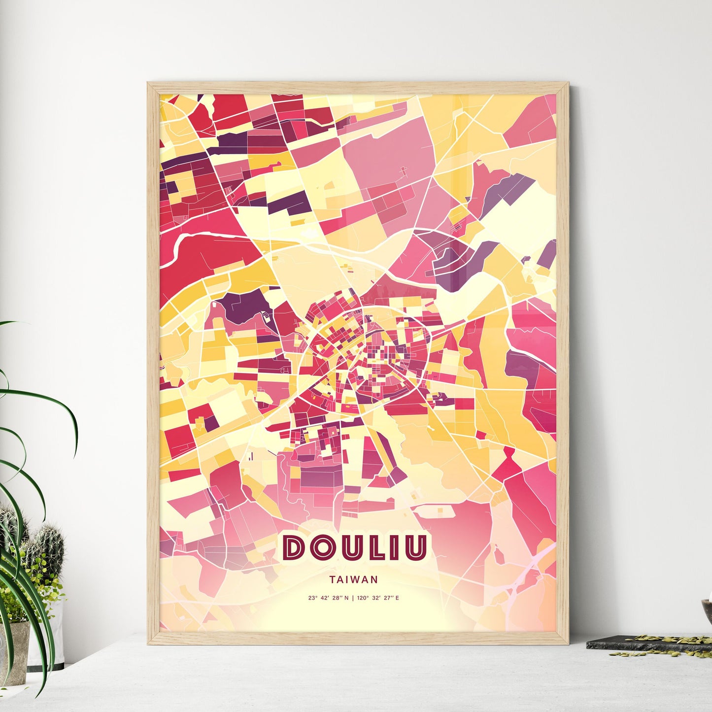 Colorful DOULIU TAIWAN Fine Art Map Hot Red