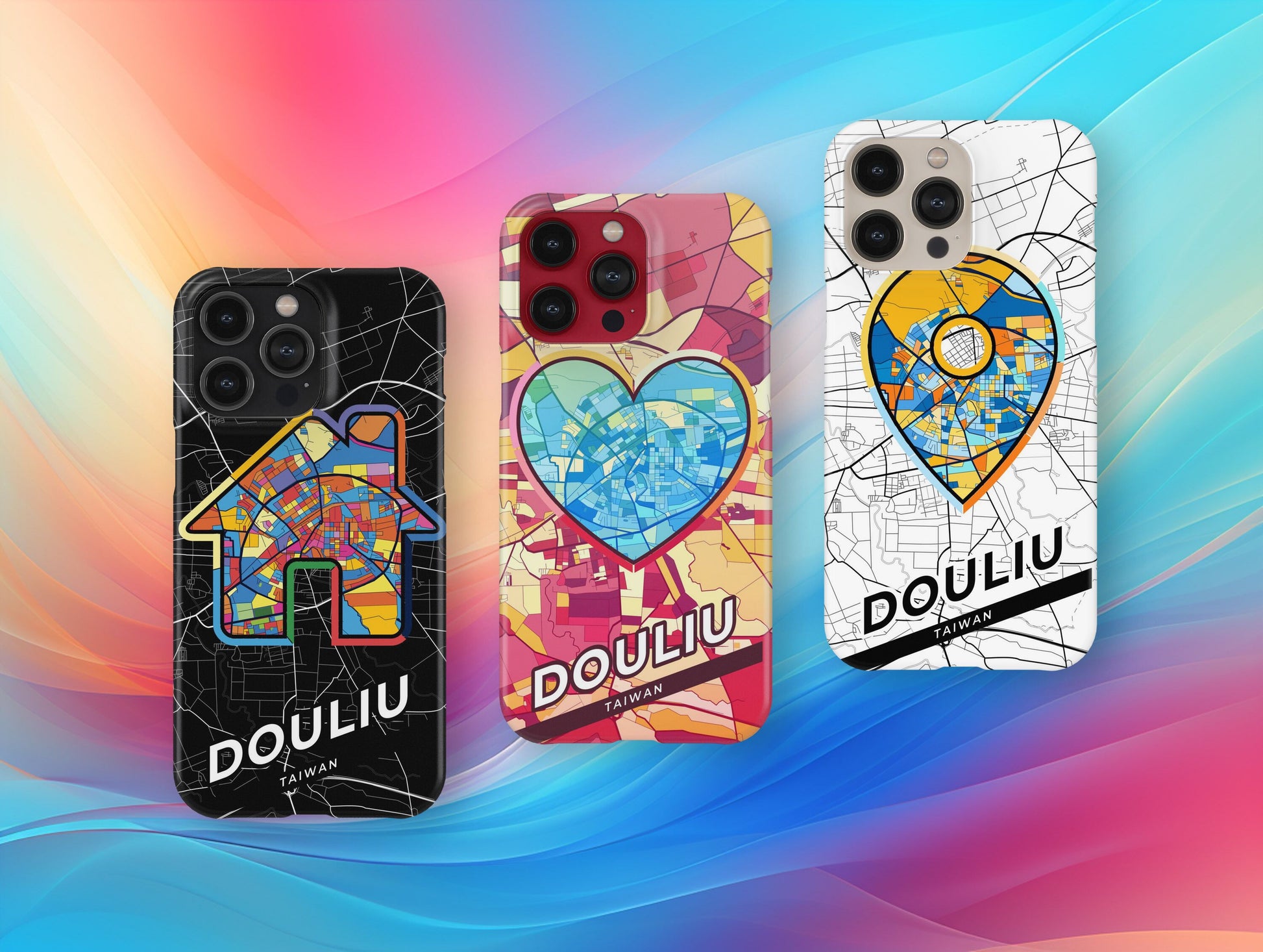 Douliu Taiwan slim phone case with colorful icon. Birthday, wedding or housewarming gift. Couple match cases.