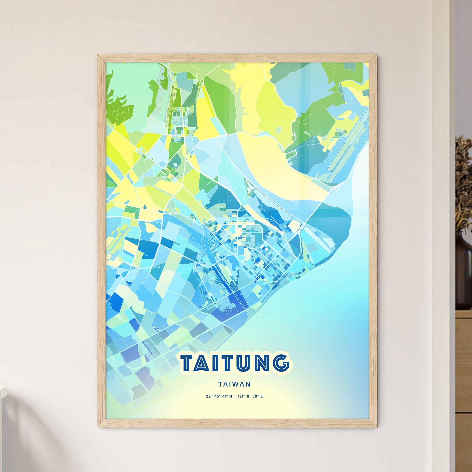 Colorful TAITUNG TAIWAN Fine Art Map Cool Blue