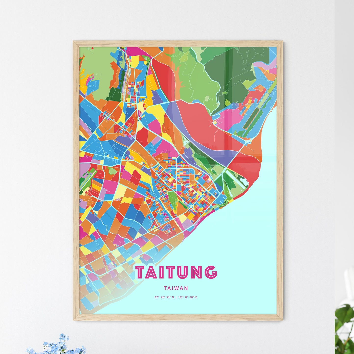 Colorful TAITUNG TAIWAN Fine Art Map Crazy Colors