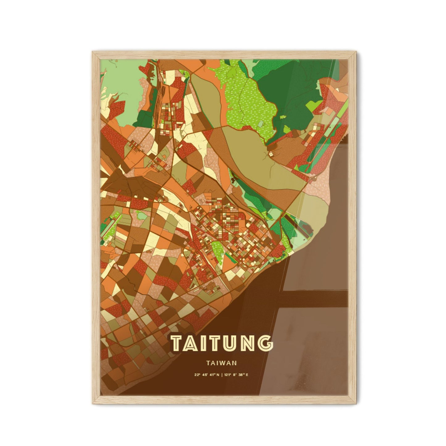 Colorful TAITUNG TAIWAN Fine Art Map Farmhouse