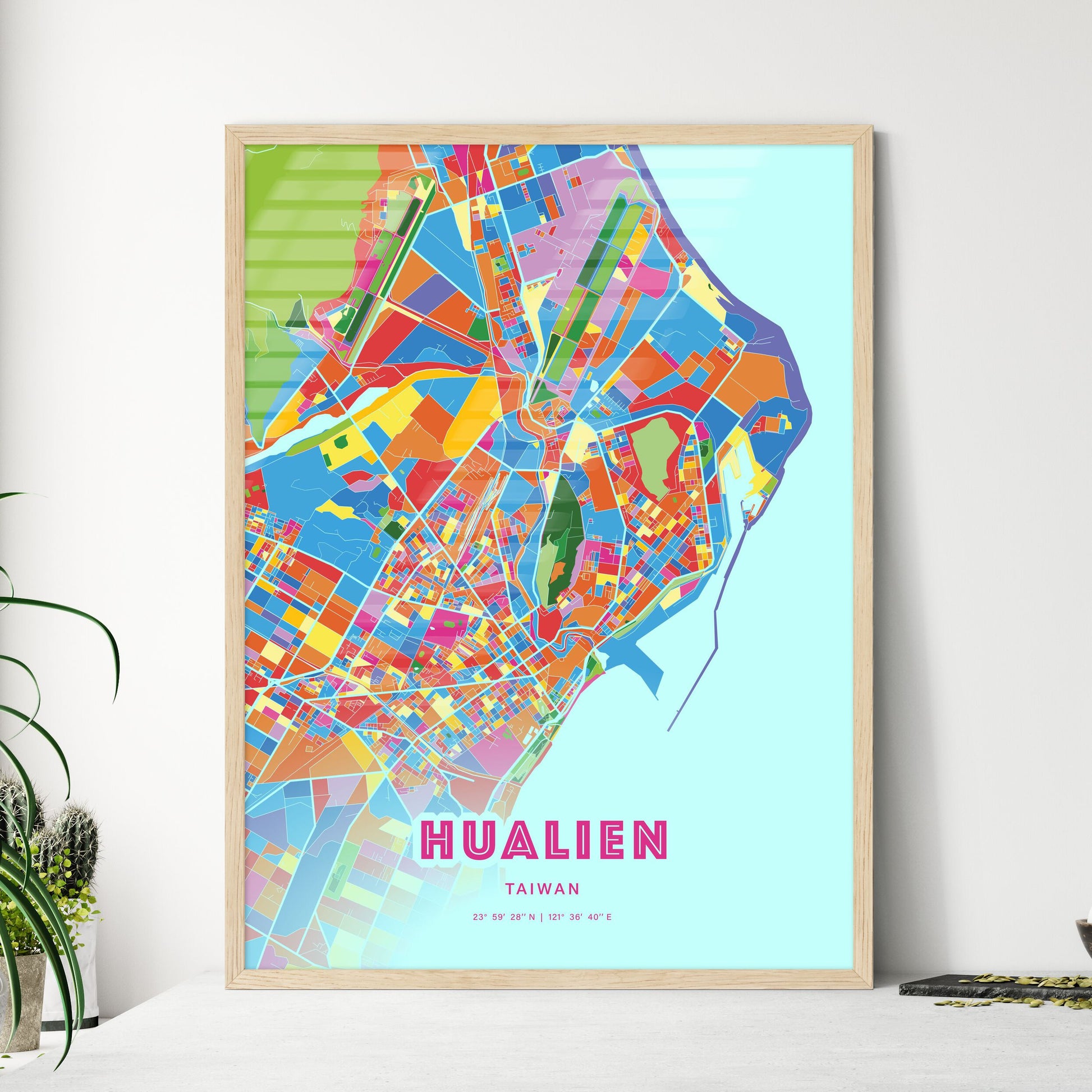 Colorful HUALIEN TAIWAN Fine Art Map Crazy Colors