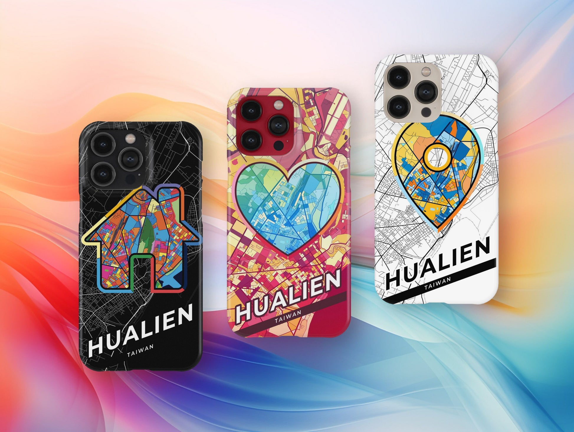 Hualien Taiwan slim phone case with colorful icon. Birthday, wedding or housewarming gift. Couple match cases.