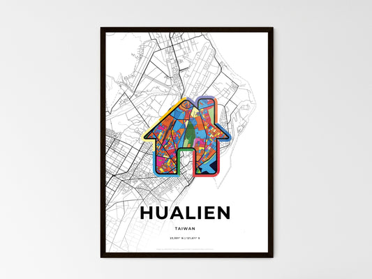 Hualien Taiwan wedding art map with home icon