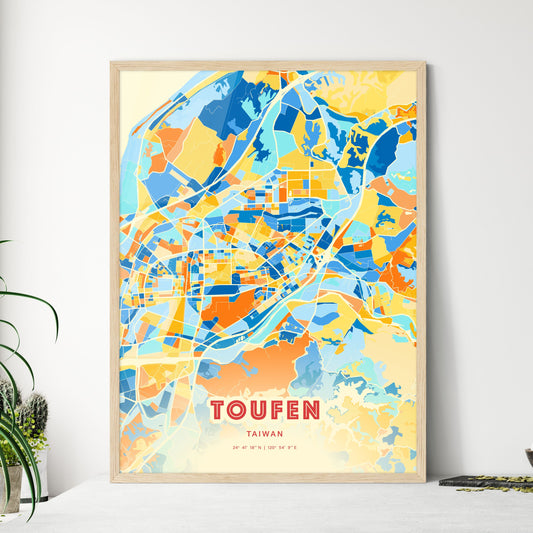 Colorful TOUFEN TAIWAN Fine Art Map Blue Orange