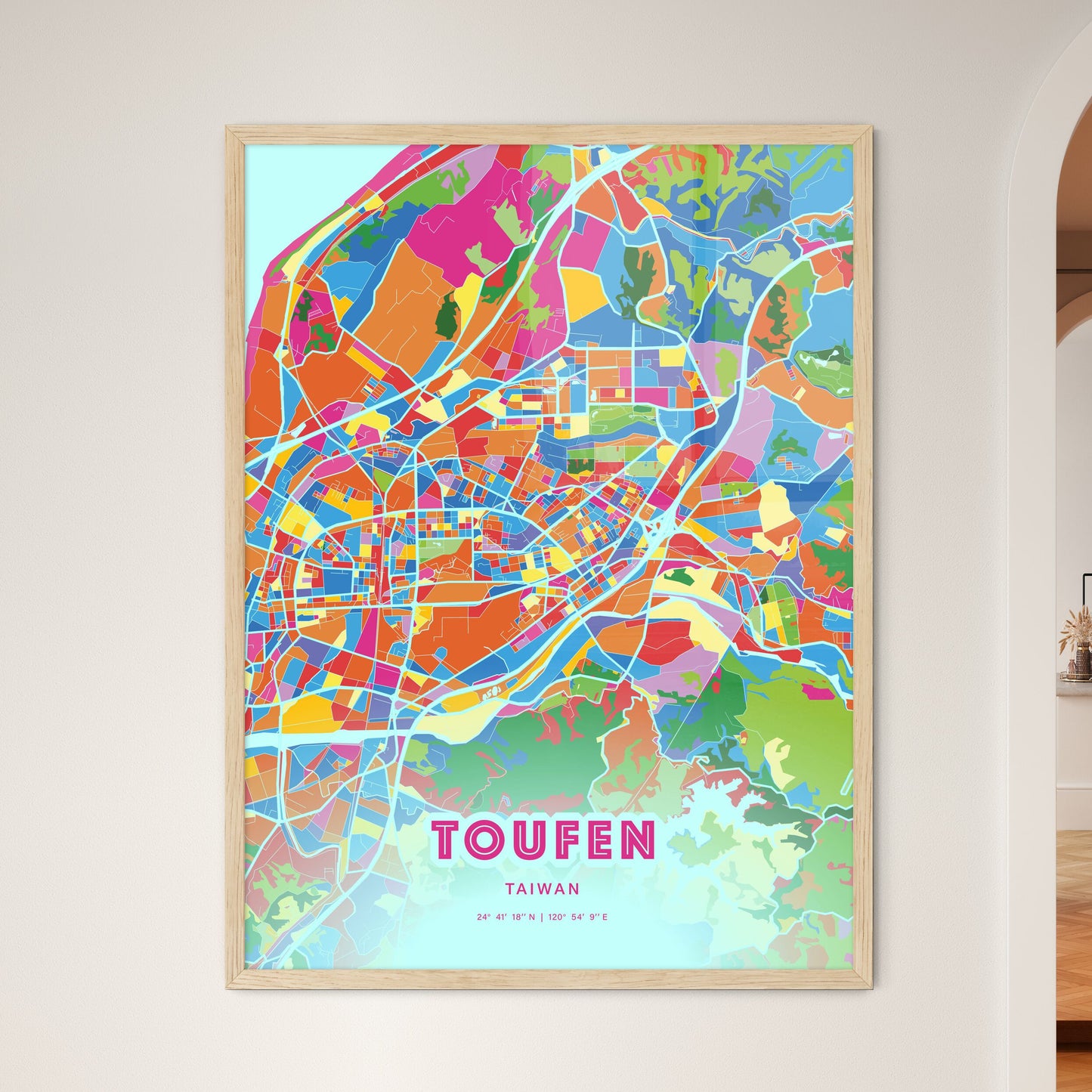 Colorful TOUFEN TAIWAN Fine Art Map Crazy Colors