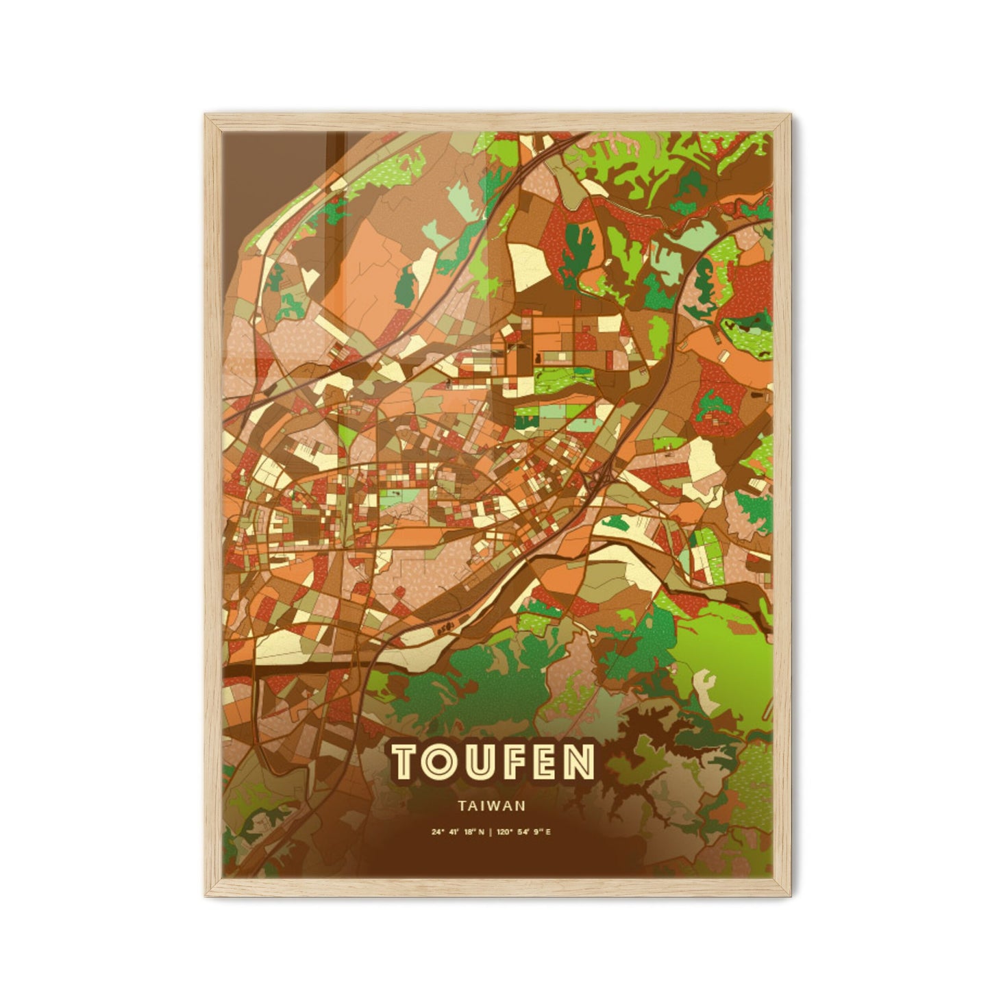 Colorful TOUFEN TAIWAN Fine Art Map Farmhouse