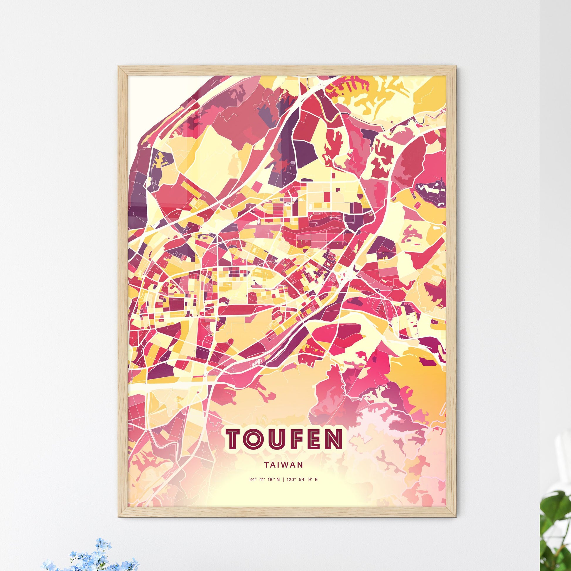 Colorful TOUFEN TAIWAN Fine Art Map Hot Red