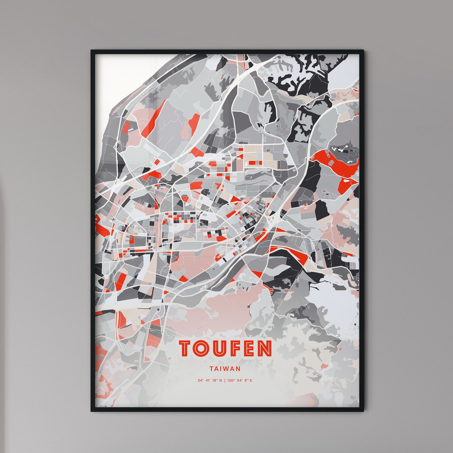 Colorful TOUFEN TAIWAN Fine Art Map Modern