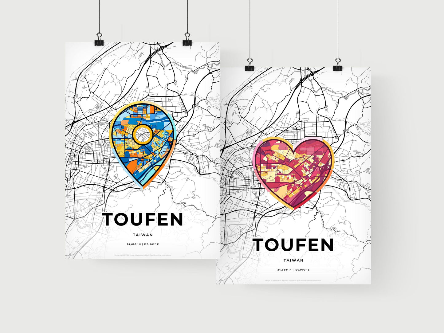 TOUFEN TAIWAN minimal art map with a colorful icon.