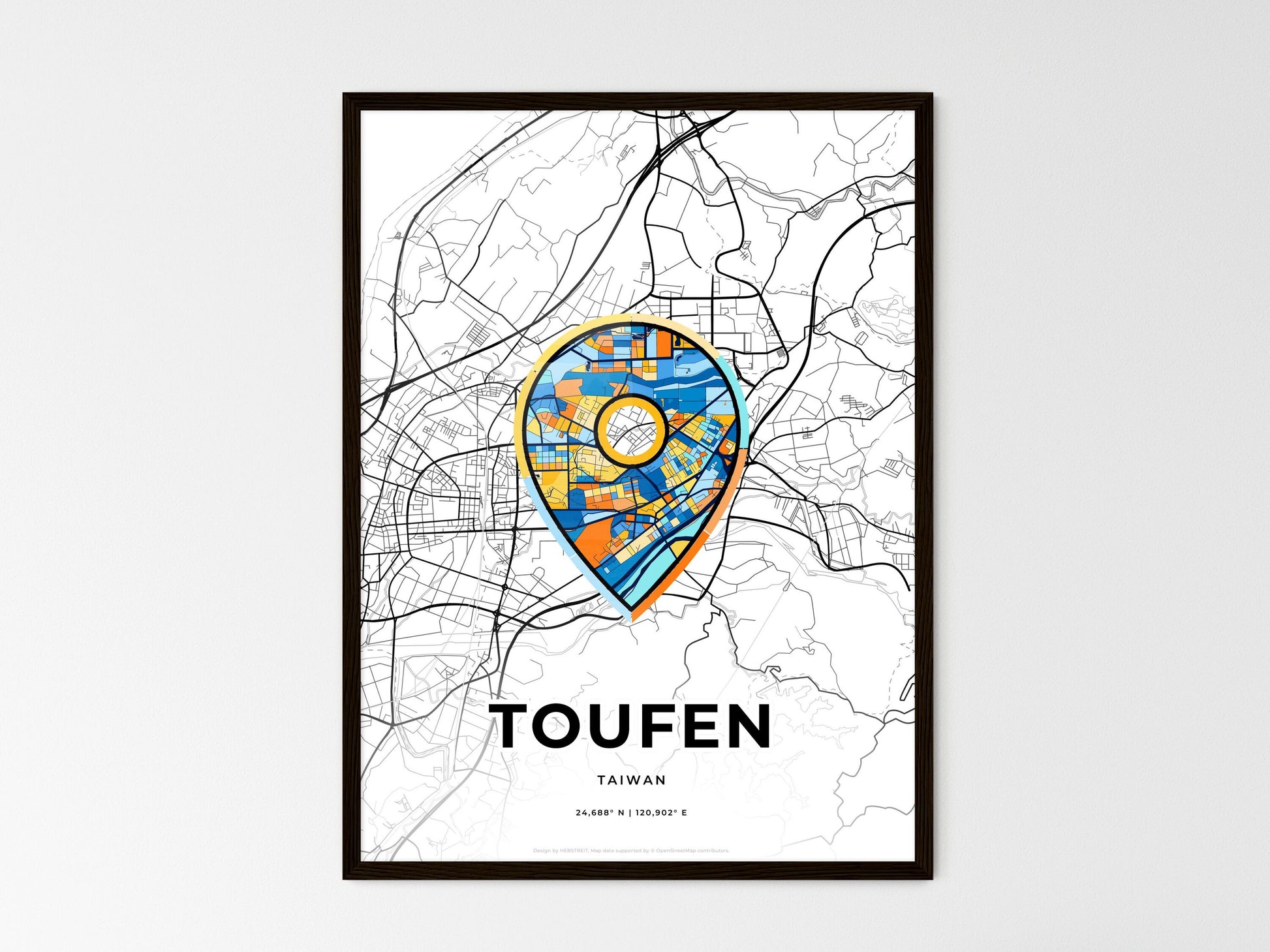 TOUFEN TAIWAN minimal art map with a colorful icon. Style 1