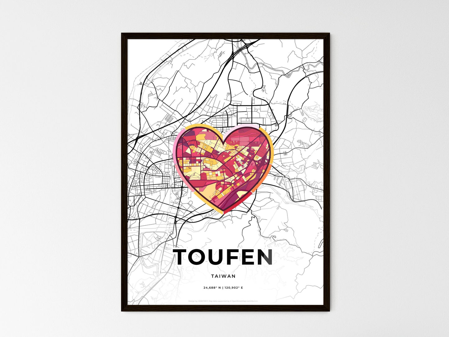 TOUFEN TAIWAN minimal art map with a colorful icon. Style 2