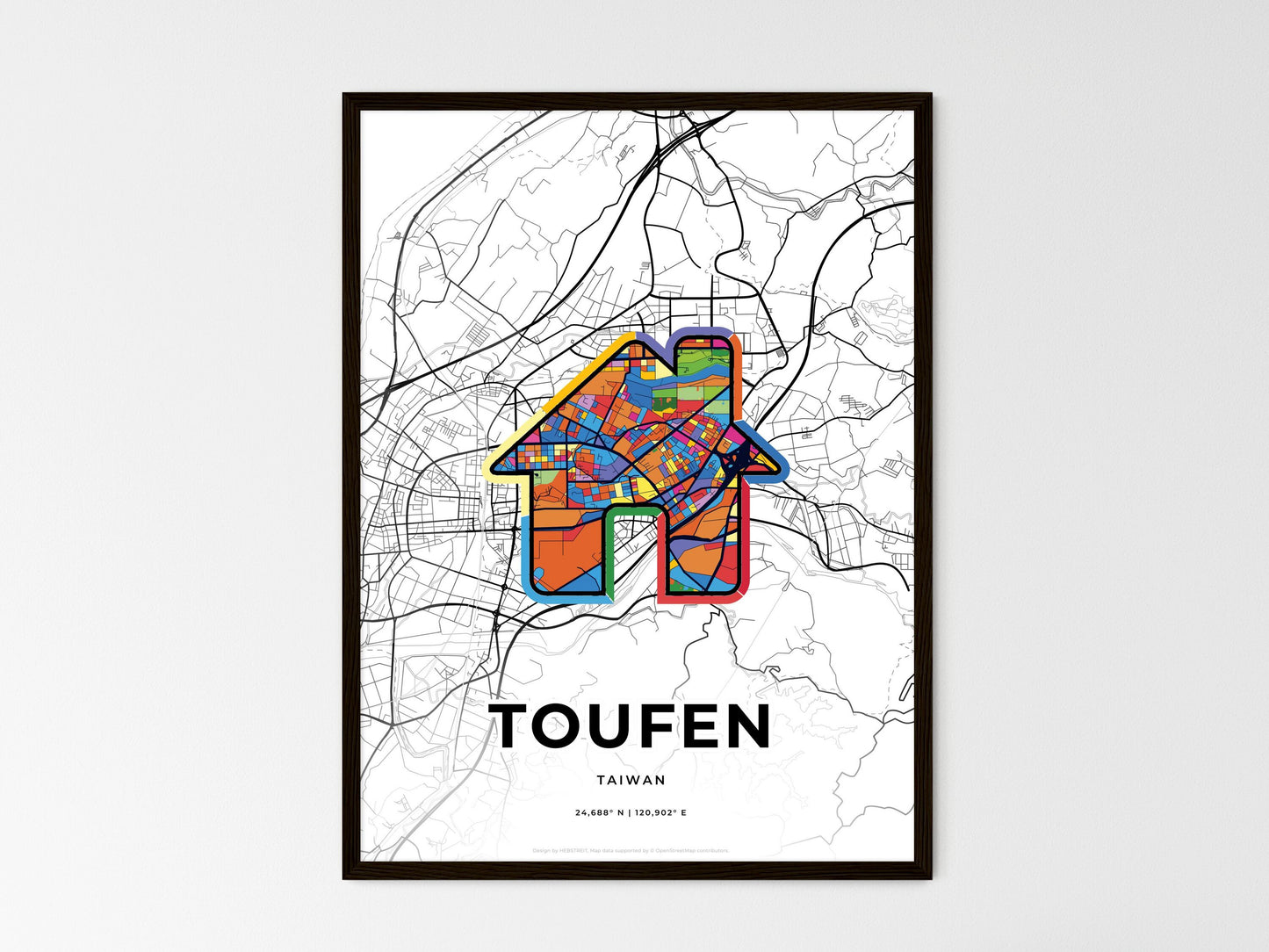 TOUFEN TAIWAN minimal art map with a colorful icon. Style 3