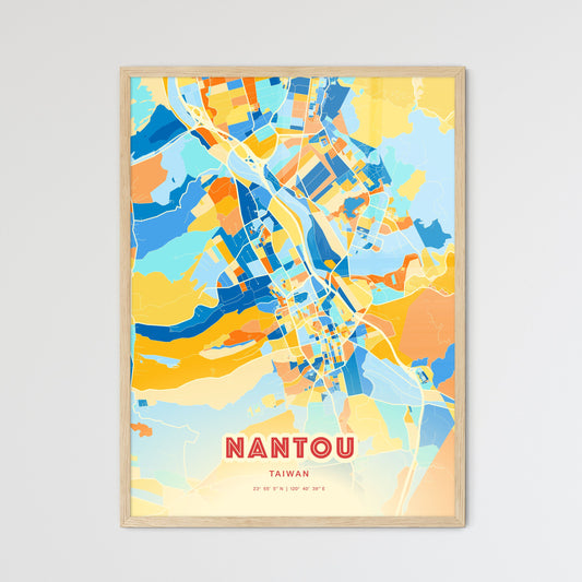 Colorful NANTOU TAIWAN Fine Art Map Blue Orange