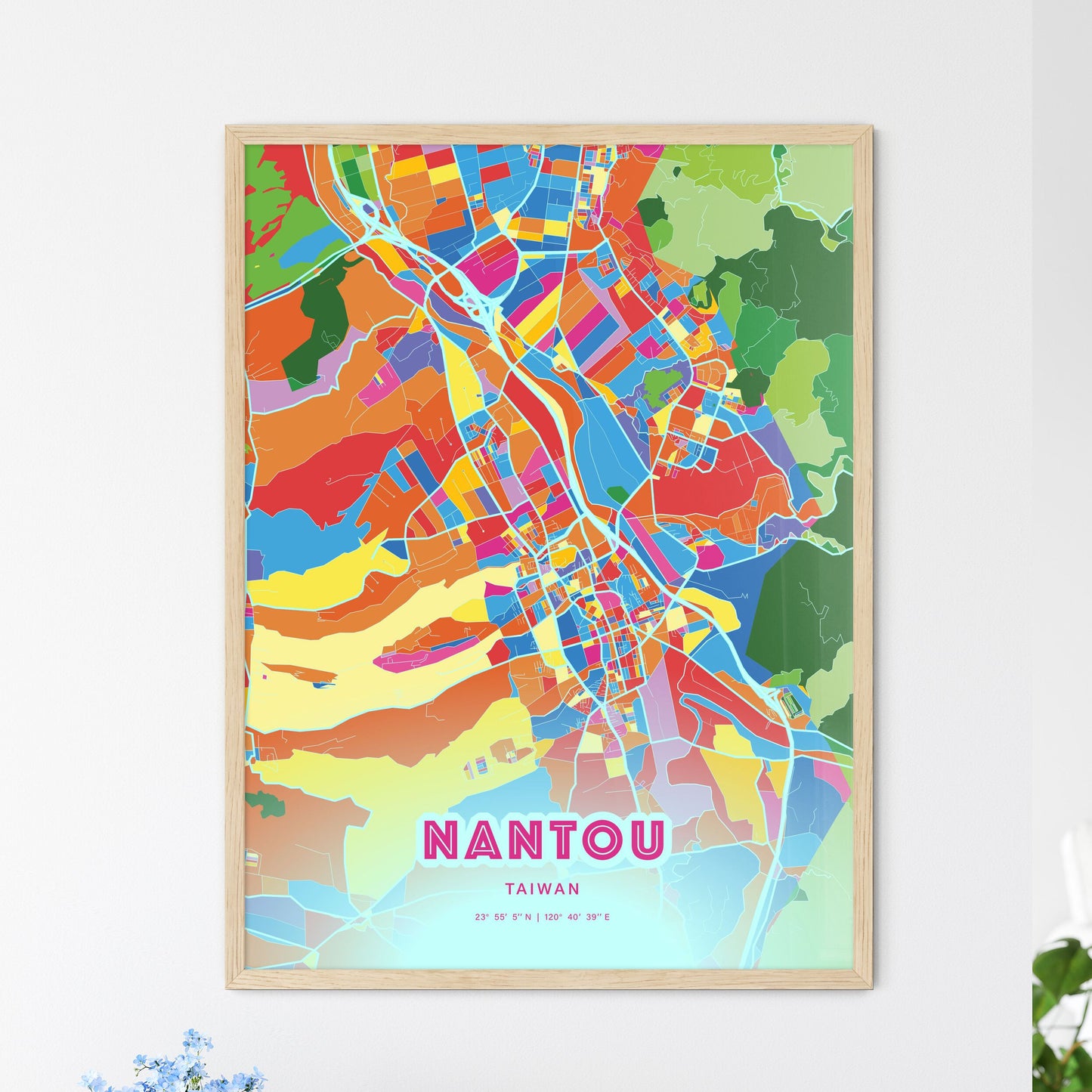 Colorful NANTOU TAIWAN Fine Art Map Crazy Colors