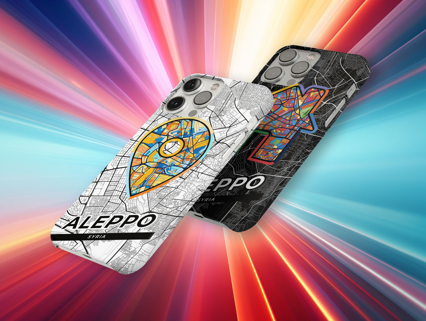 Aleppo Syria slim phone case with colorful icon. Birthday, wedding or housewarming gift. Couple match cases.