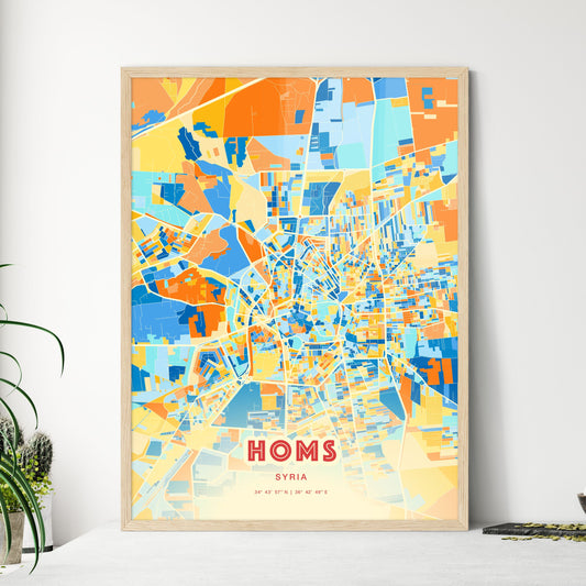 Colorful Homs Syria Fine Art Map Blue Orange