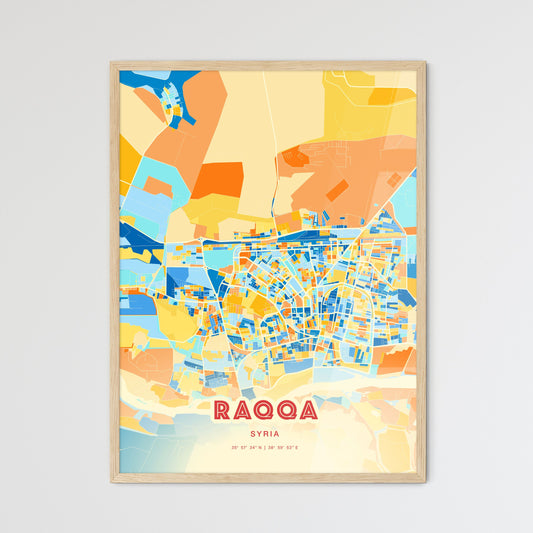 Colorful RAQQA SYRIA Fine Art Map Blue Orange