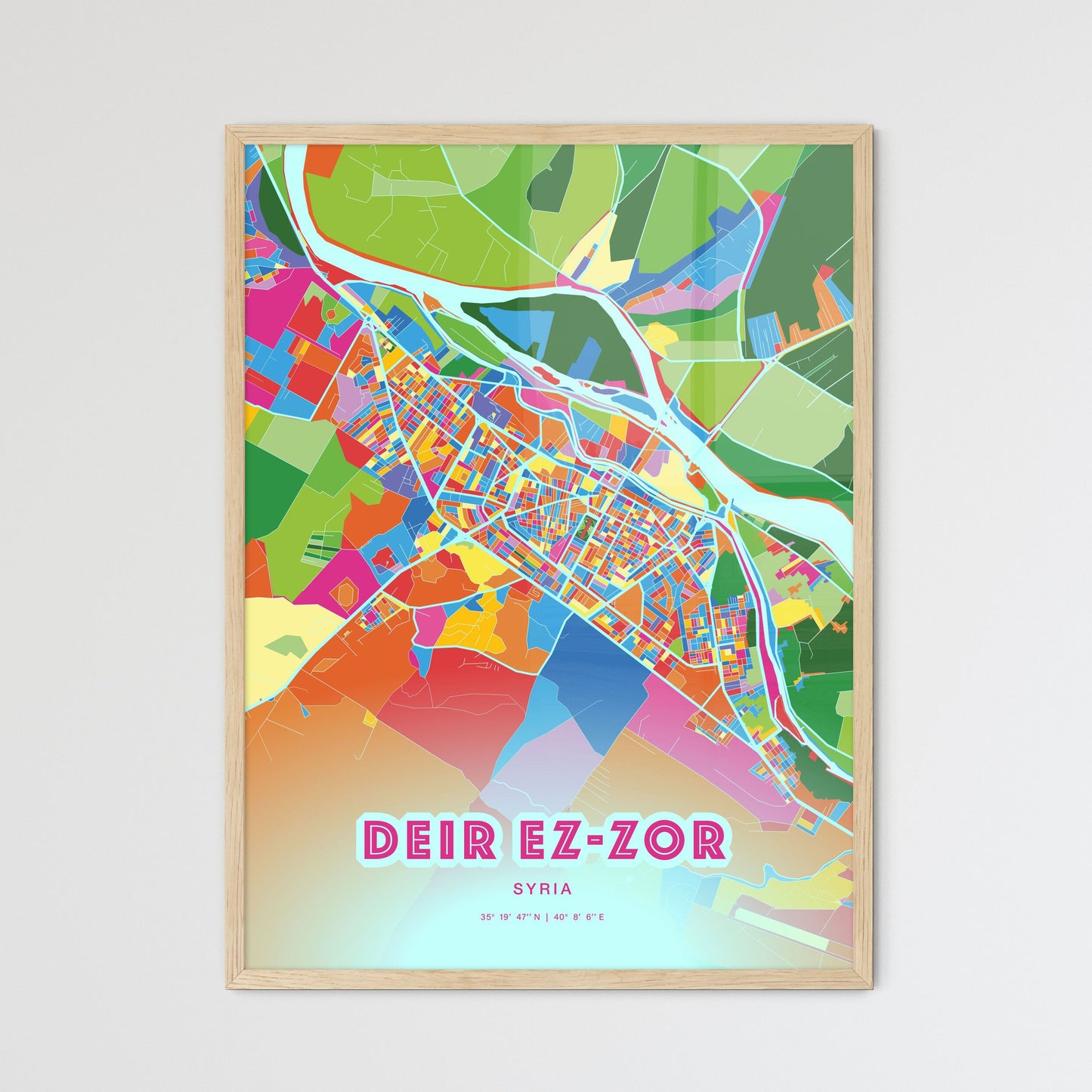 Colorful DEIR EZ-ZOR SYRIA Fine Art Map Crazy Colors