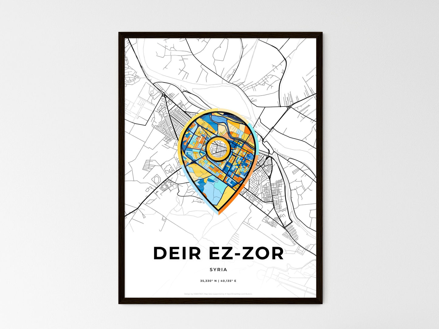 Deir Ez-Zor Syria wedding art map with pointer icon