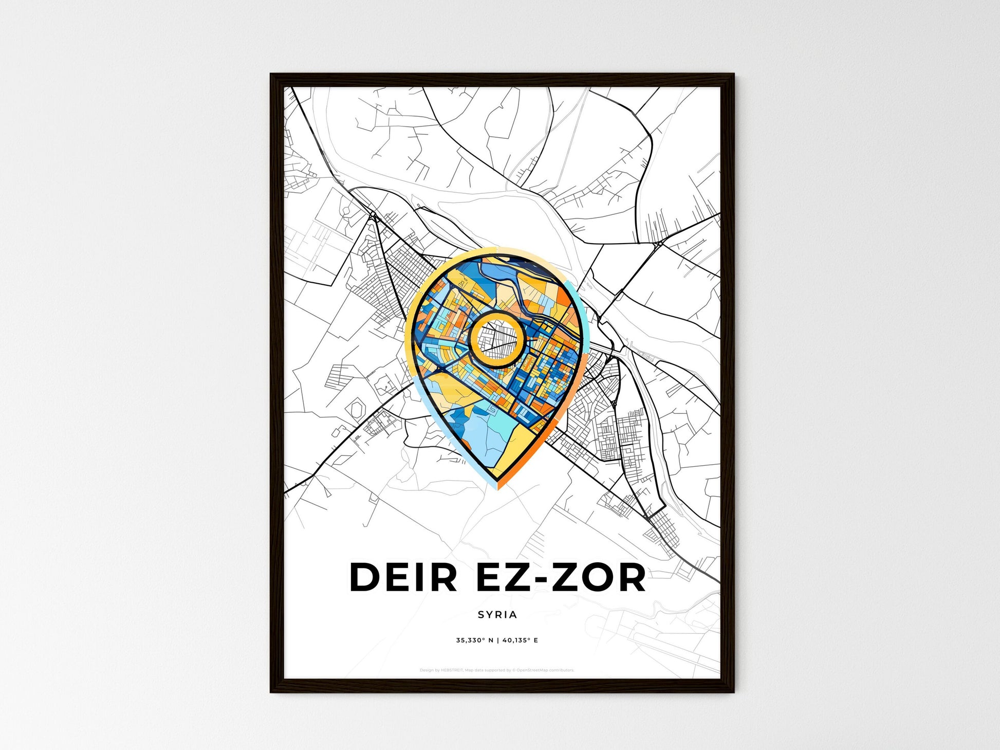 Deir Ez-Zor Syria wedding art map with pointer icon
