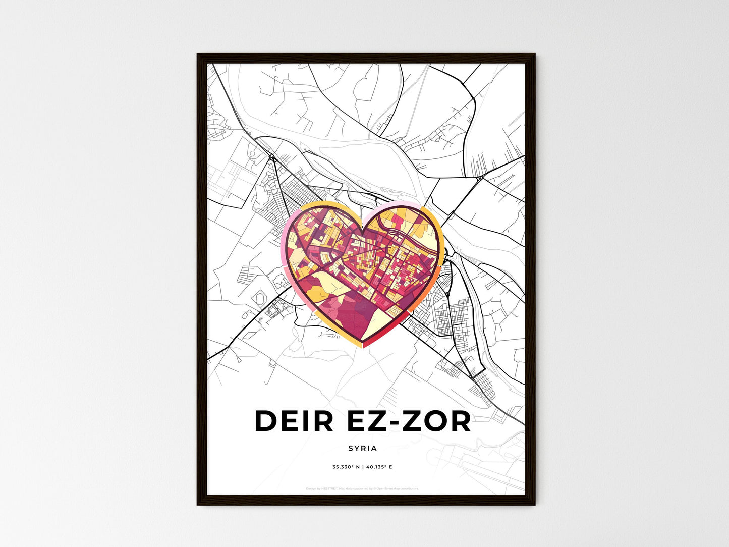Deir Ez-Zor Syria wedding art map with heart icon