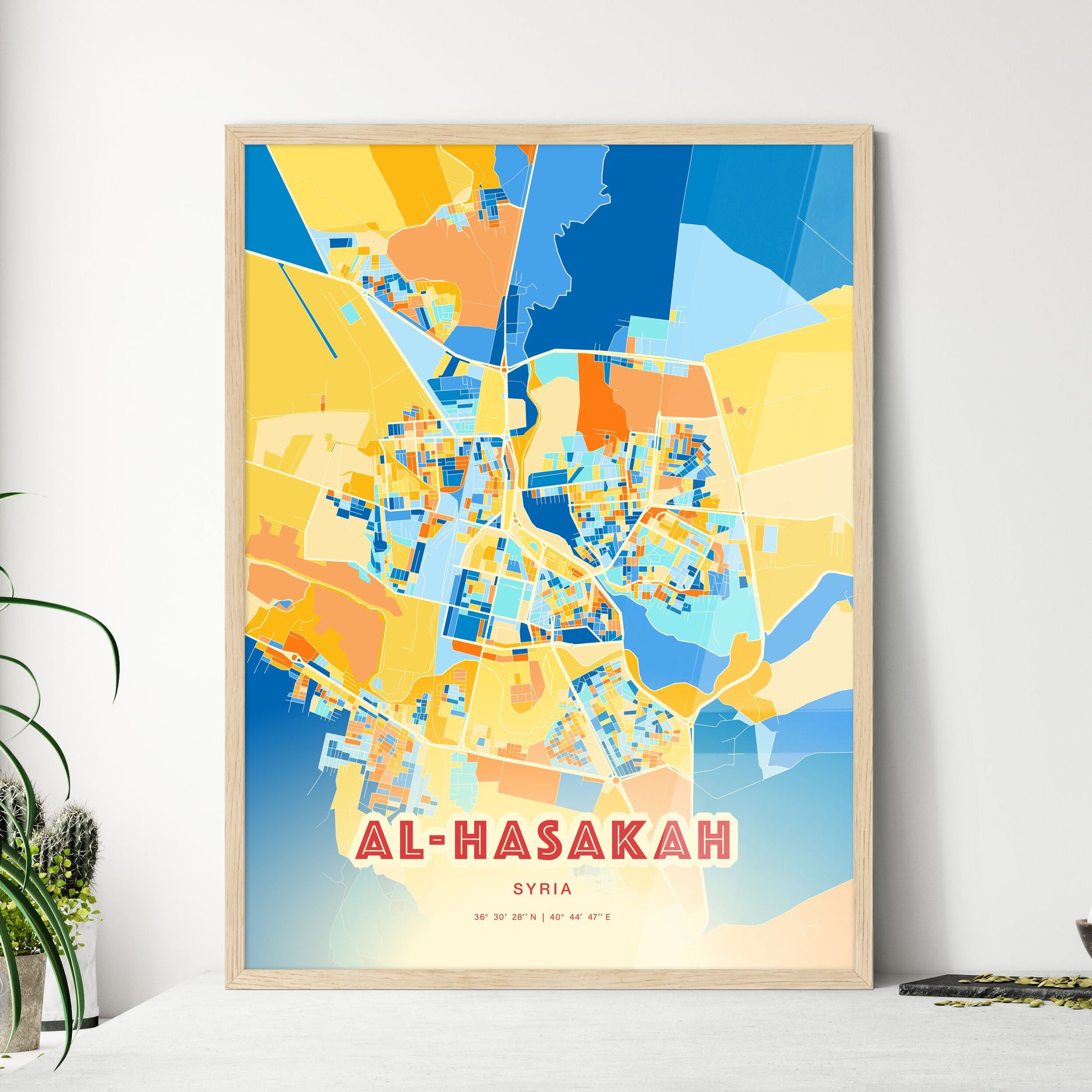 Colorful AL-HASAKAH SYRIA Fine Art Map Blue Orange