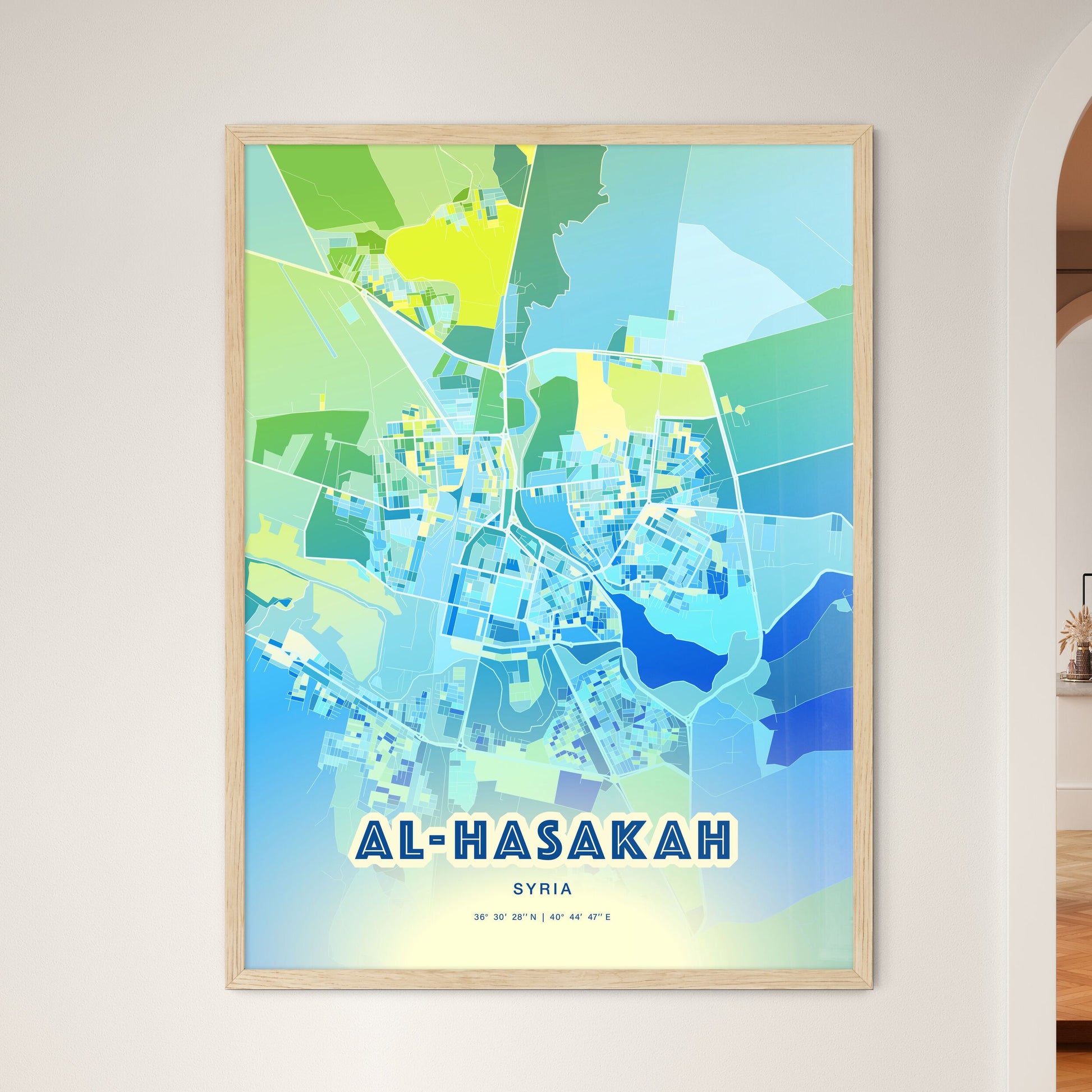 Colorful AL-HASAKAH SYRIA Fine Art Map Cool Blue