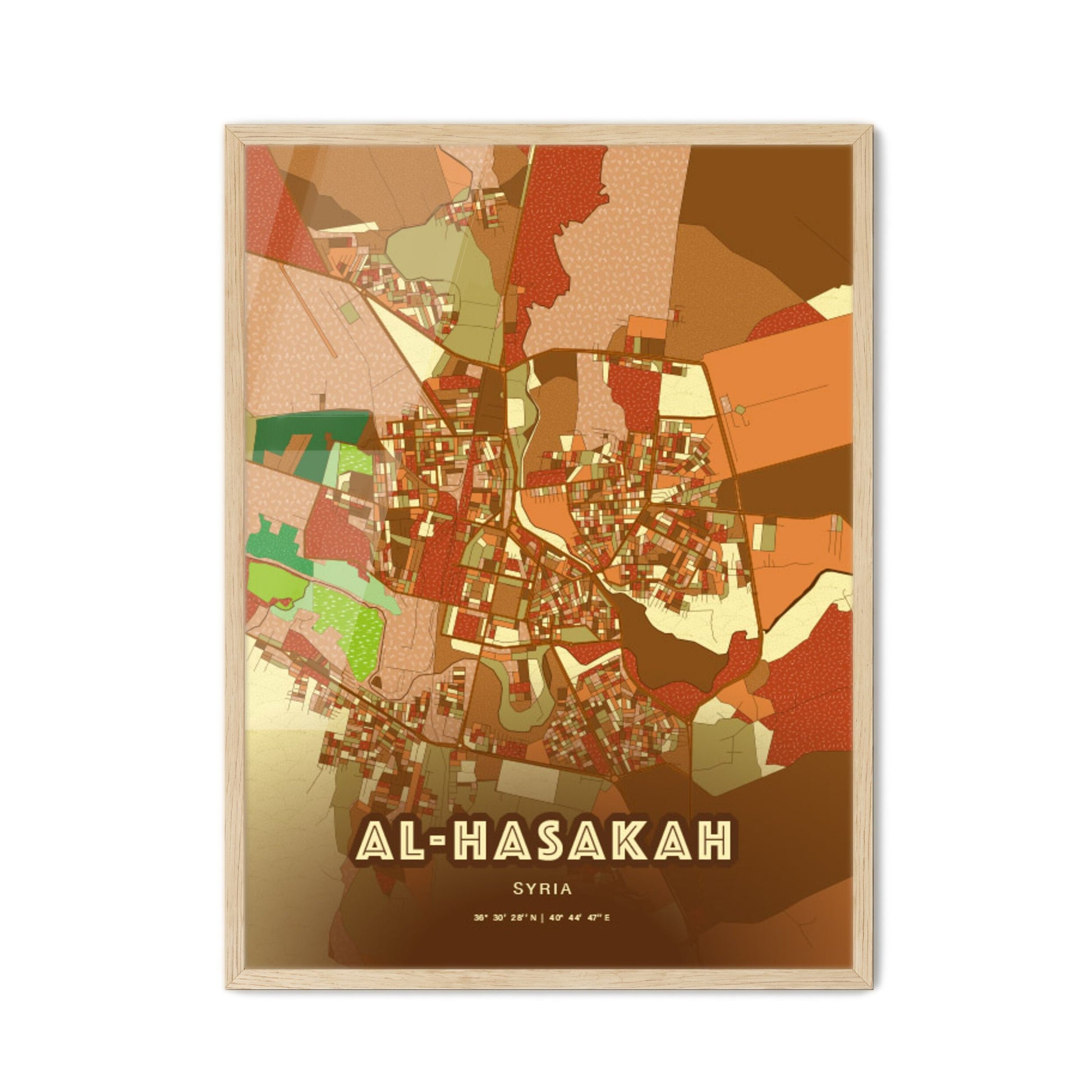 Colorful AL-HASAKAH SYRIA Fine Art Map Farmhouse