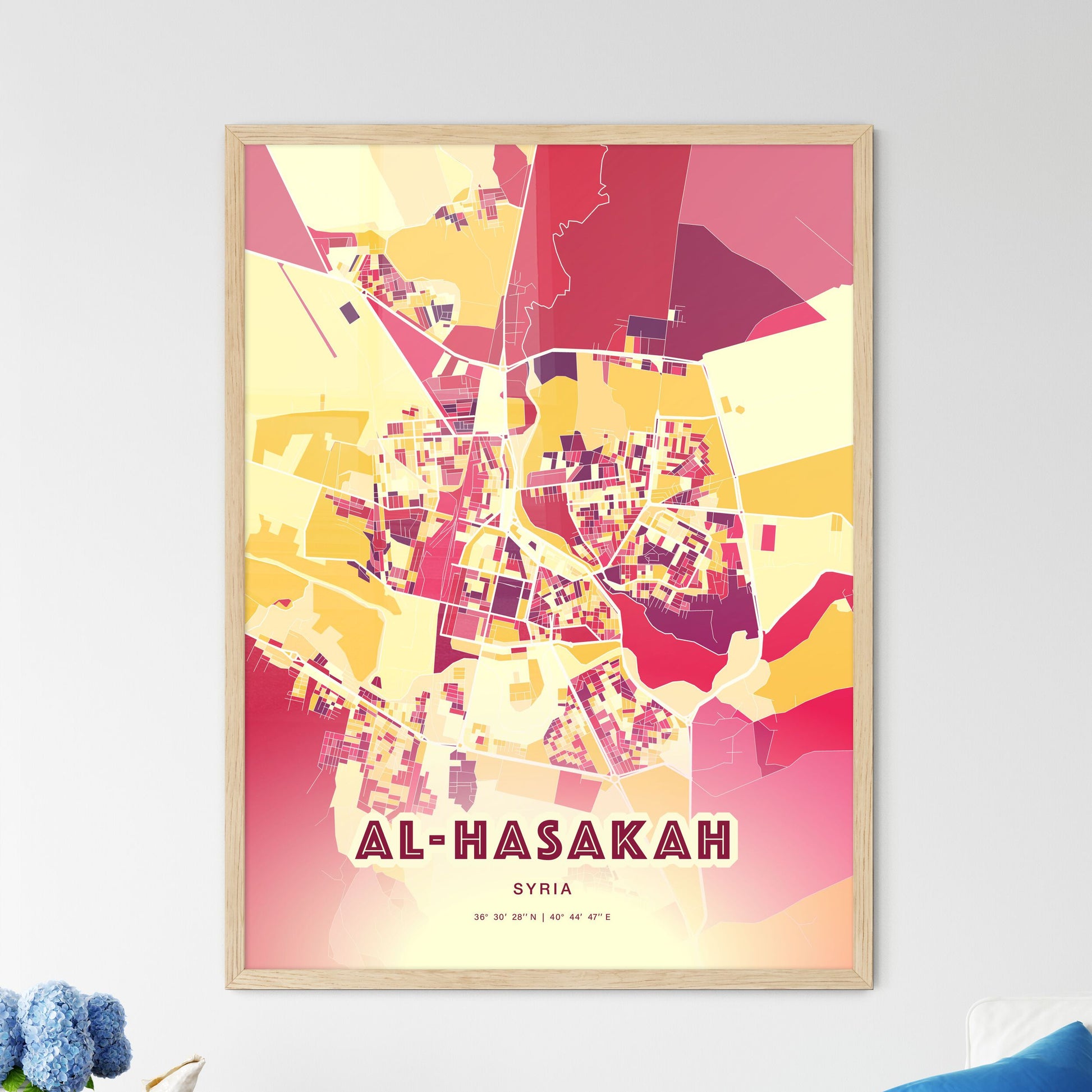 Colorful AL-HASAKAH SYRIA Fine Art Map Hot Red
