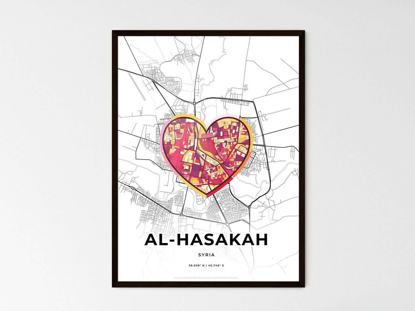 Al-Hasakah Syria wedding art map with heart icon