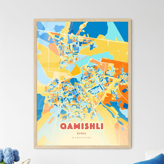 Colorful QAMISHLI SYRIA Fine Art Map Blue Orange