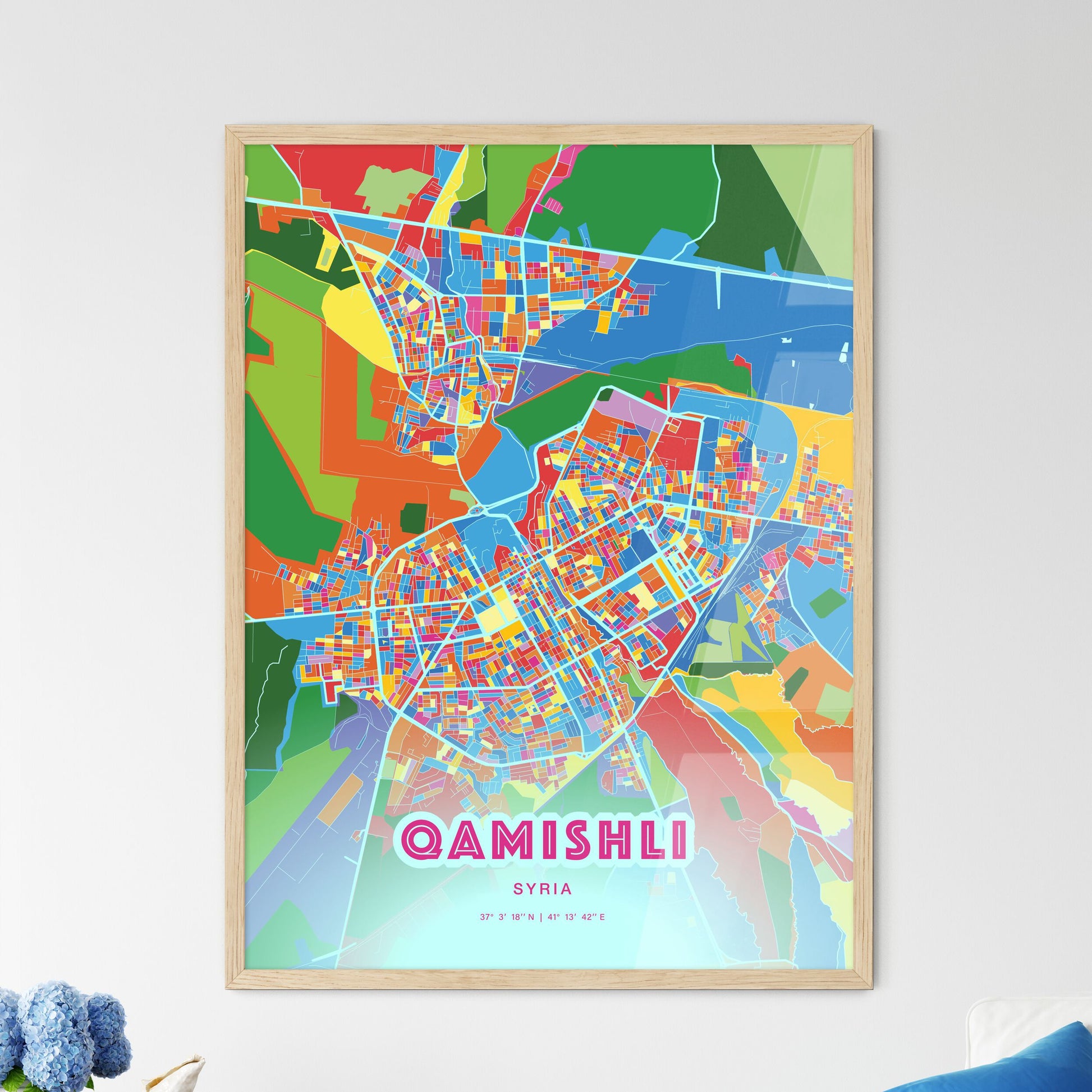 Colorful QAMISHLI SYRIA Fine Art Map Crazy Colors