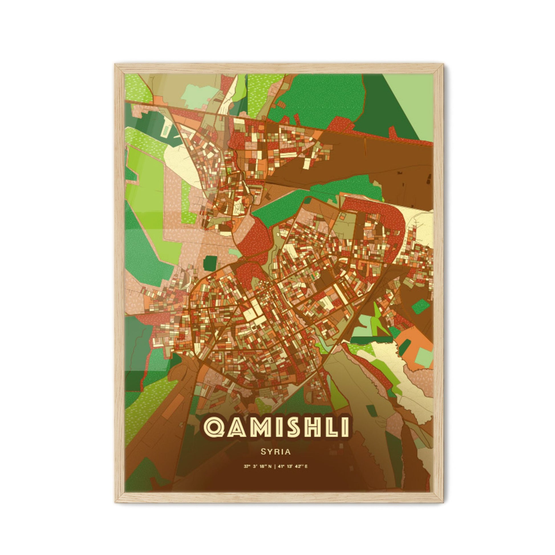 Colorful QAMISHLI SYRIA Fine Art Map Farmhouse