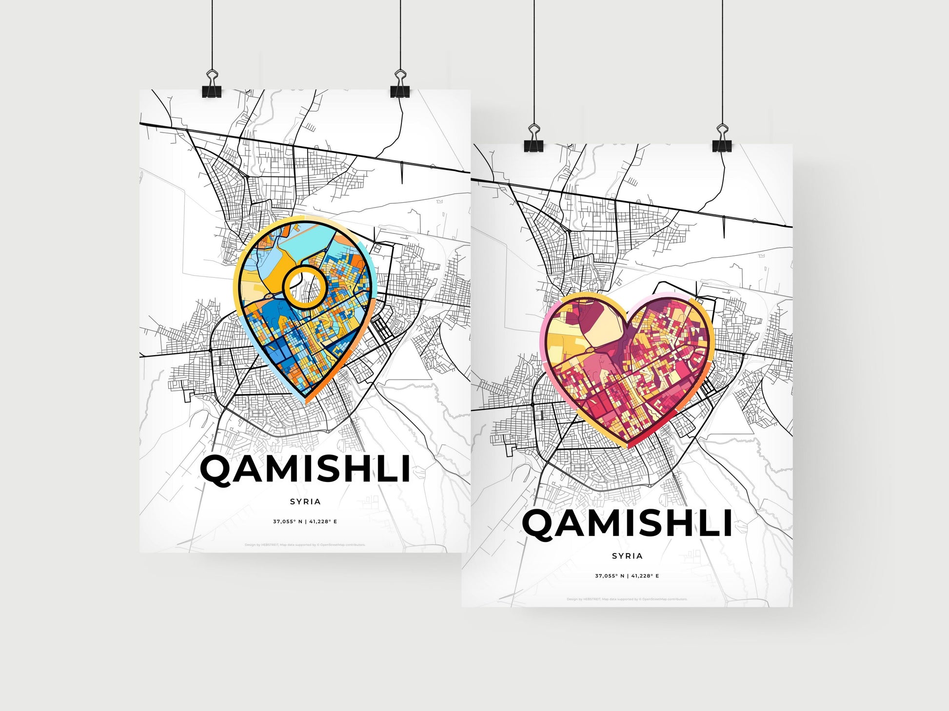 QAMISHLI SYRIA minimal art map with a colorful icon.