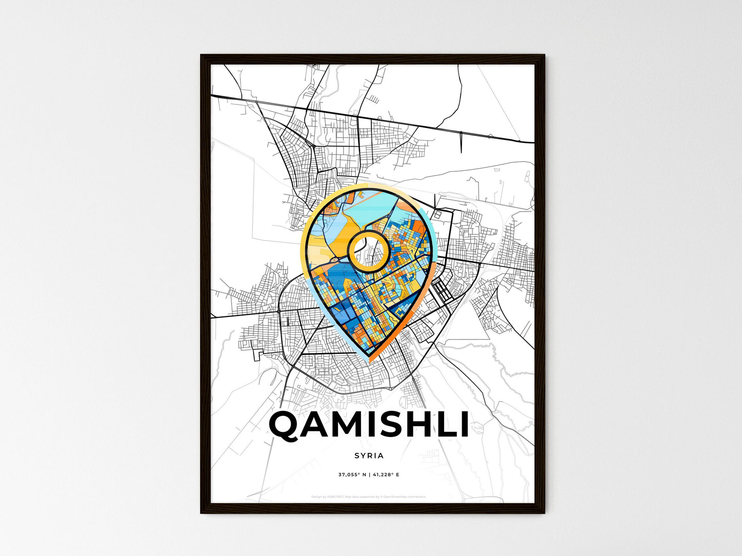 QAMISHLI SYRIA minimal art map with a colorful icon. Style 1