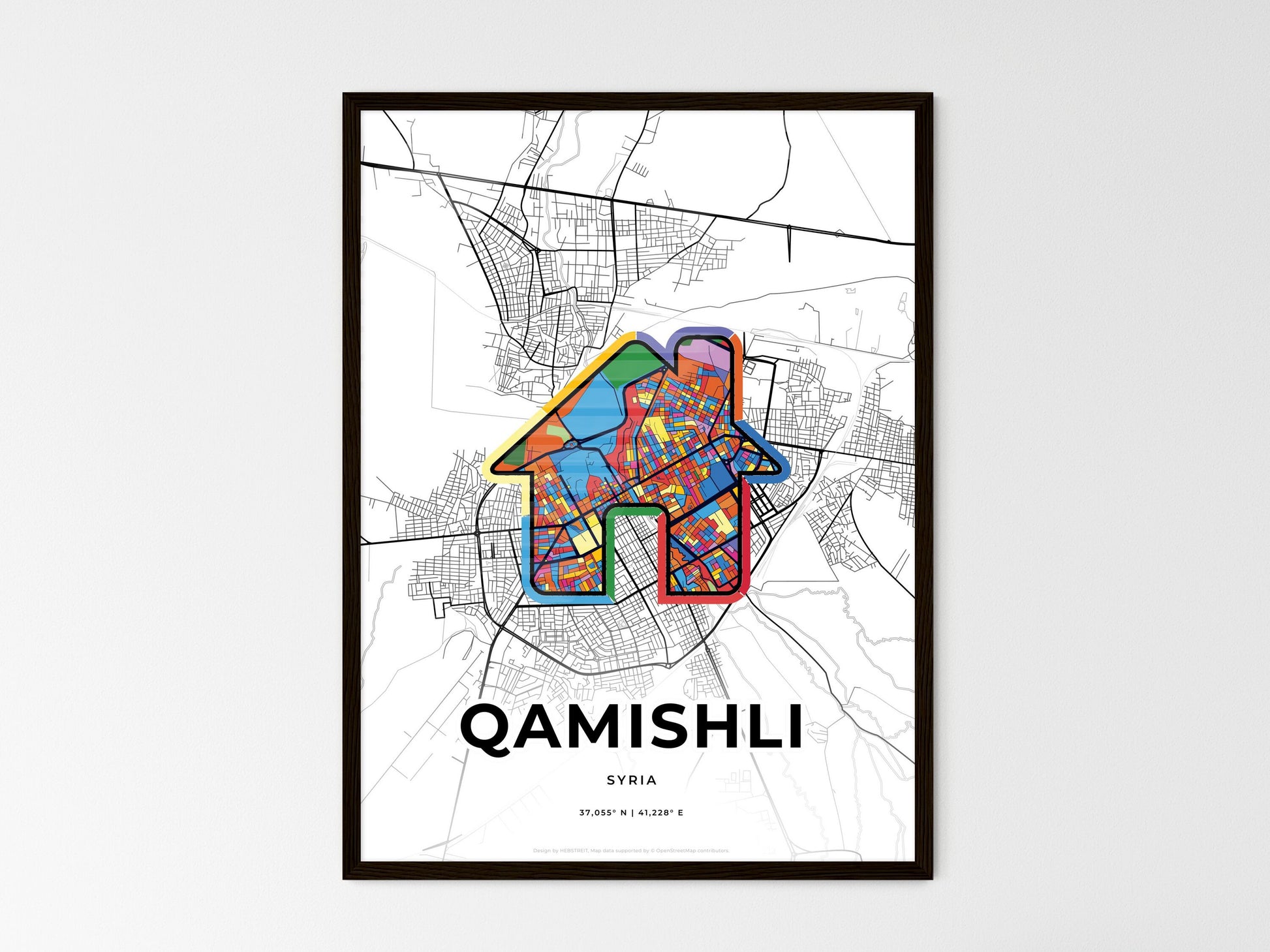 QAMISHLI SYRIA minimal art map with a colorful icon. Style 3