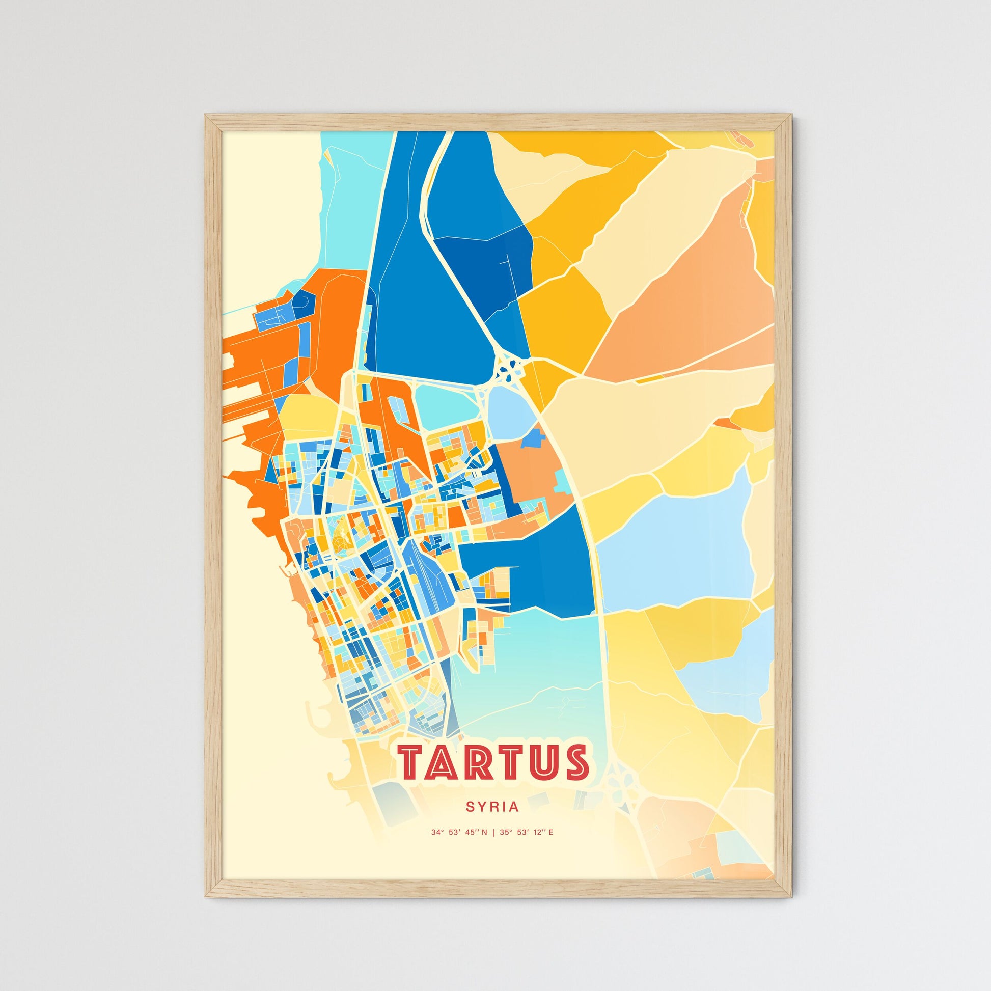 Colorful TARTUS SYRIA Fine Art Map Blue Orange