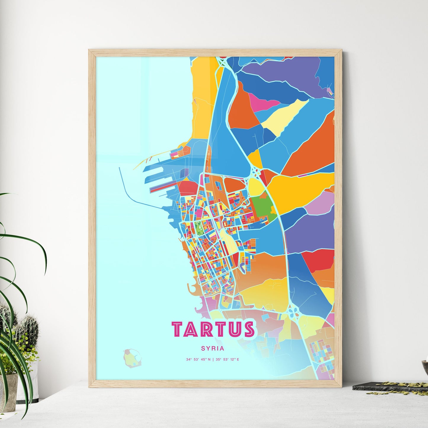 Colorful TARTUS SYRIA Fine Art Map Crazy Colors
