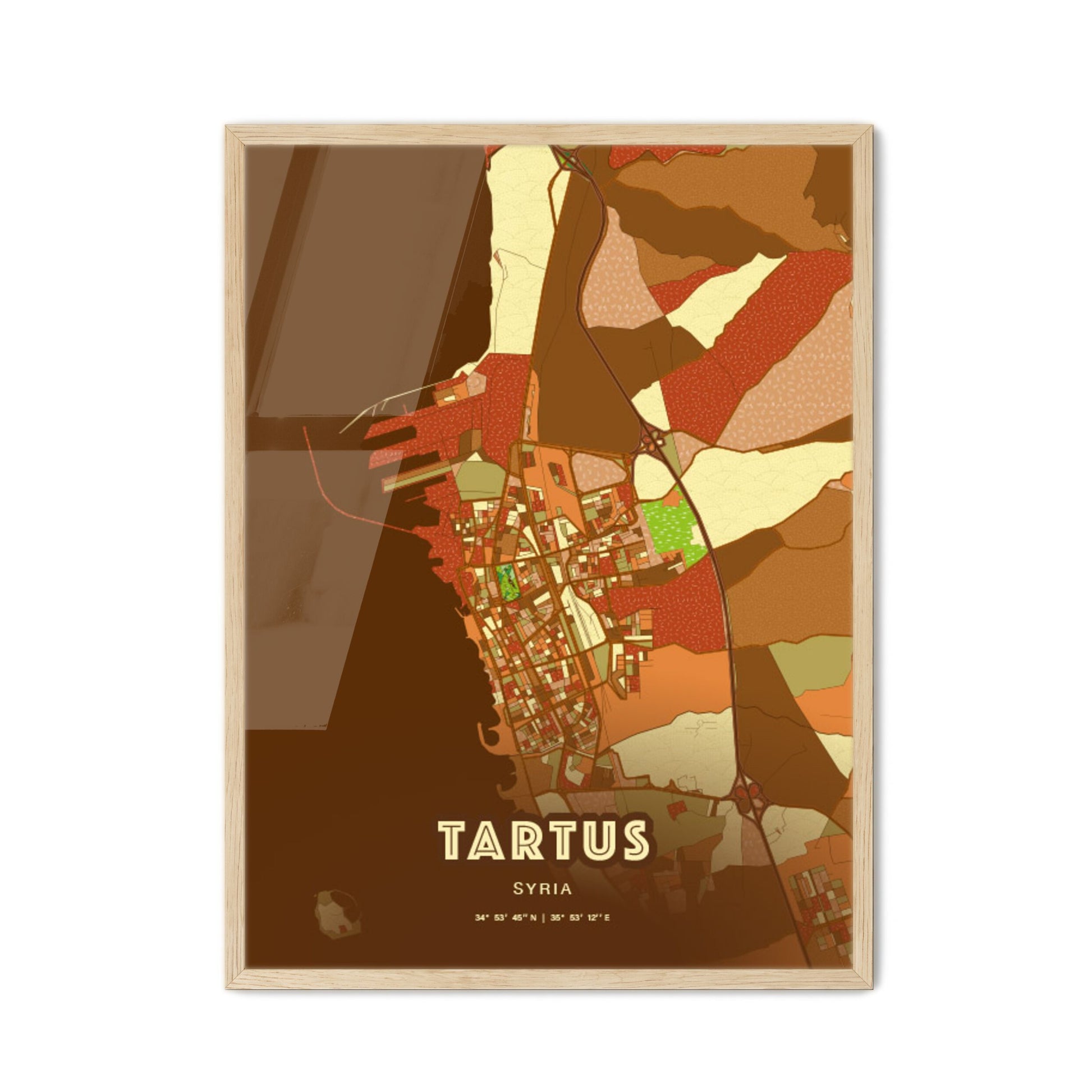 Colorful TARTUS SYRIA Fine Art Map Farmhouse