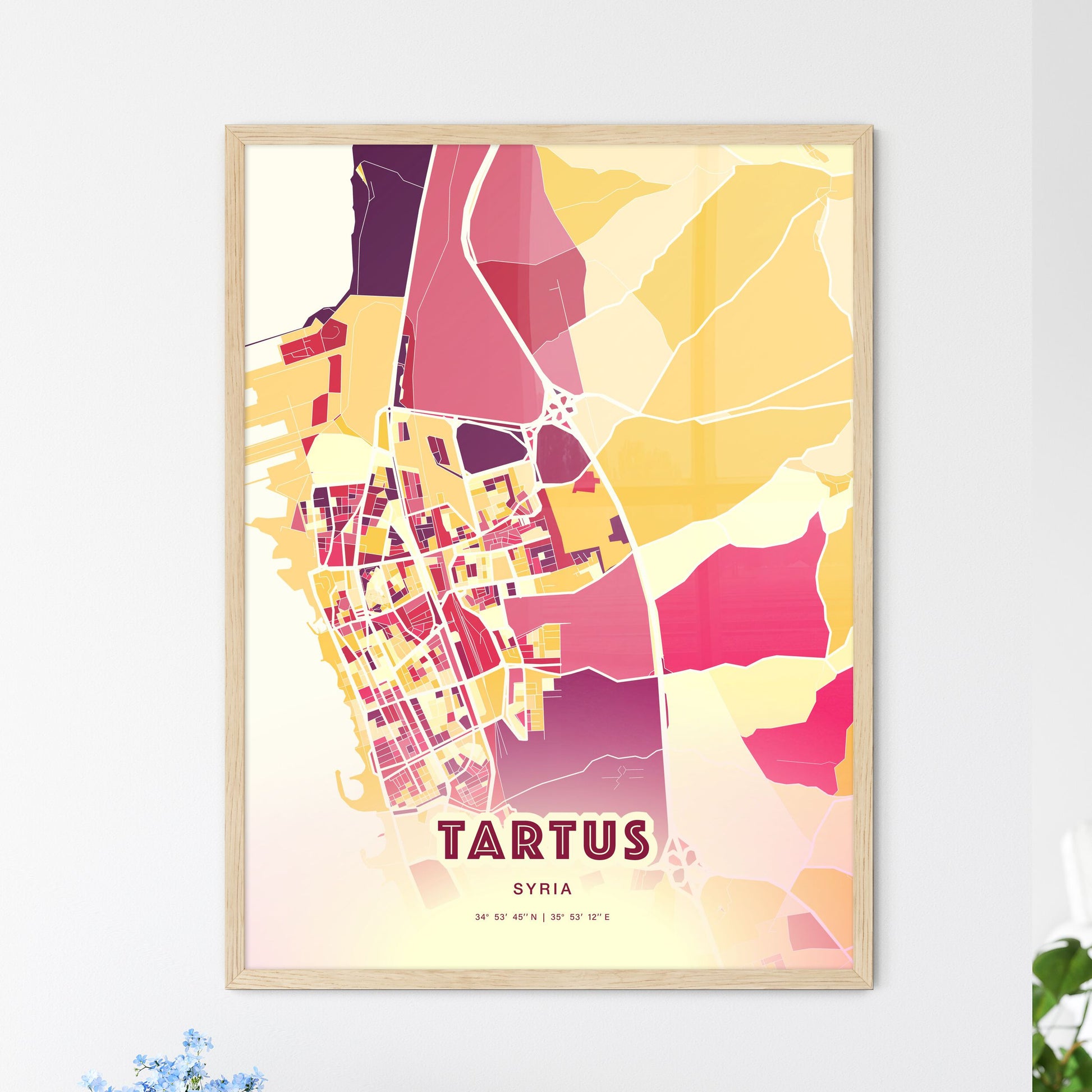 Colorful TARTUS SYRIA Fine Art Map Hot Red