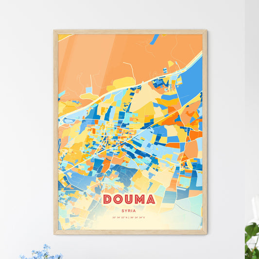 Colorful DOUMA SYRIA Fine Art Map Blue Orange