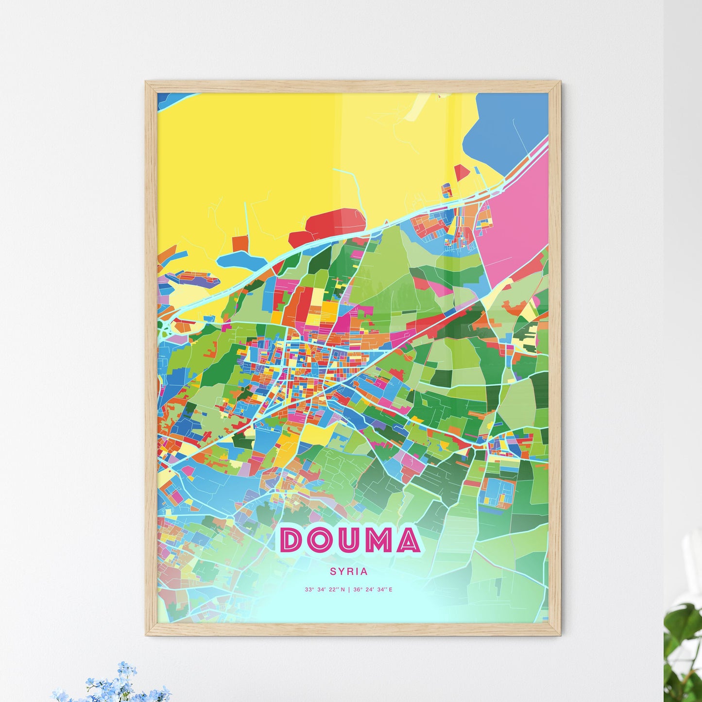 Colorful DOUMA SYRIA Fine Art Map Crazy Colors